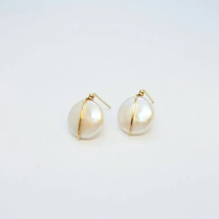 Freshwater Coin Pearl Stud Earrings with Forged Accent J.Mills Studio