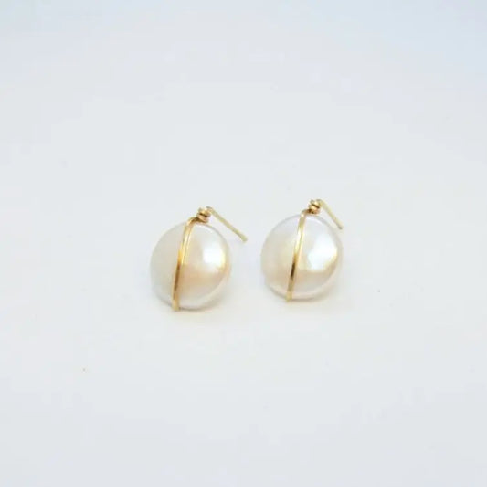 Freshwater Coin Pearl Stud Earrings with Forged Accent J.Mills Studio