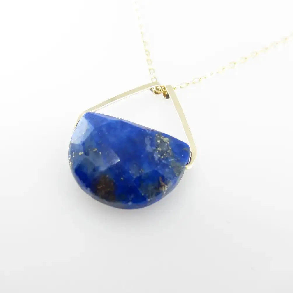 Forged Triangle Bail Necklace with Half-Moon Cut Gemstone, 5 stone options J. Mills Studio