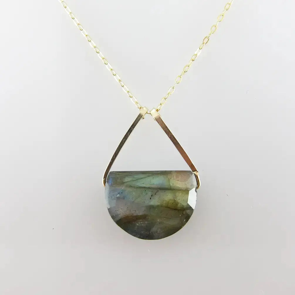 Forged Triangle Bail Necklace with Half-Moon Cut Gemstone, 5 stone options J. Mills Studio