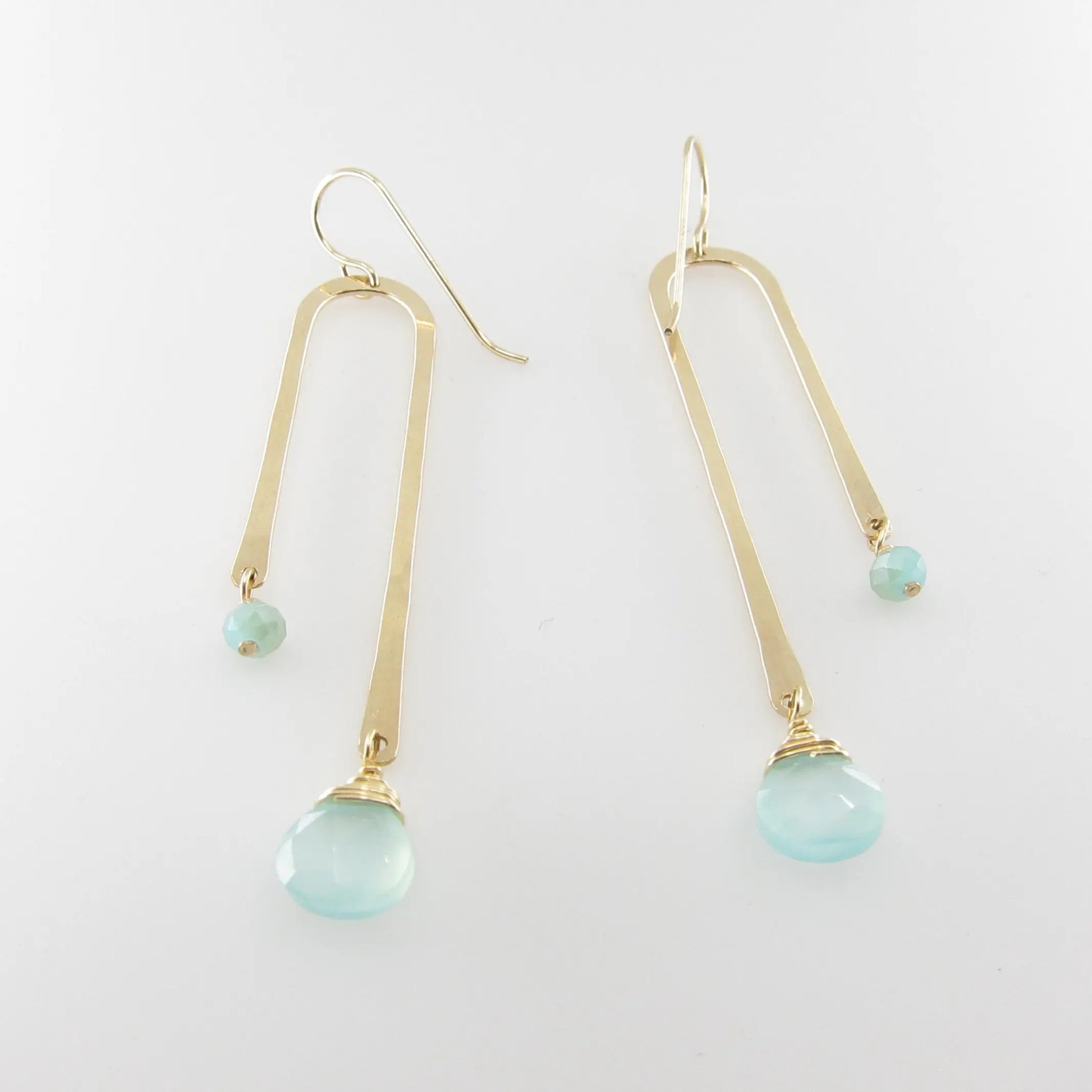 Forged Asymmetrical Arch Earring with Aqua Chalcedony J.Mills Studio