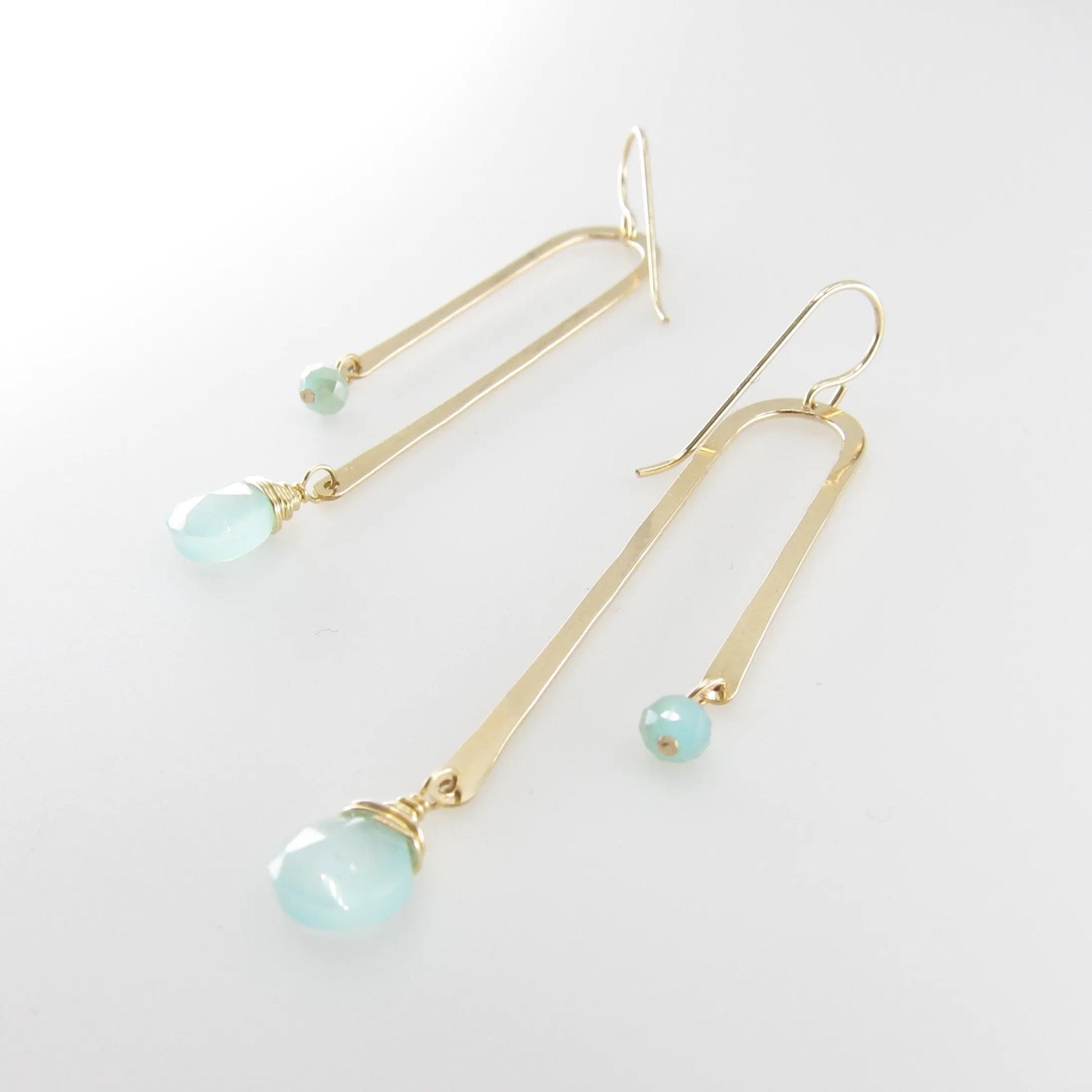 Forged Asymmetrical Arch Earring with Aqua Chalcedony J.Mills Studio