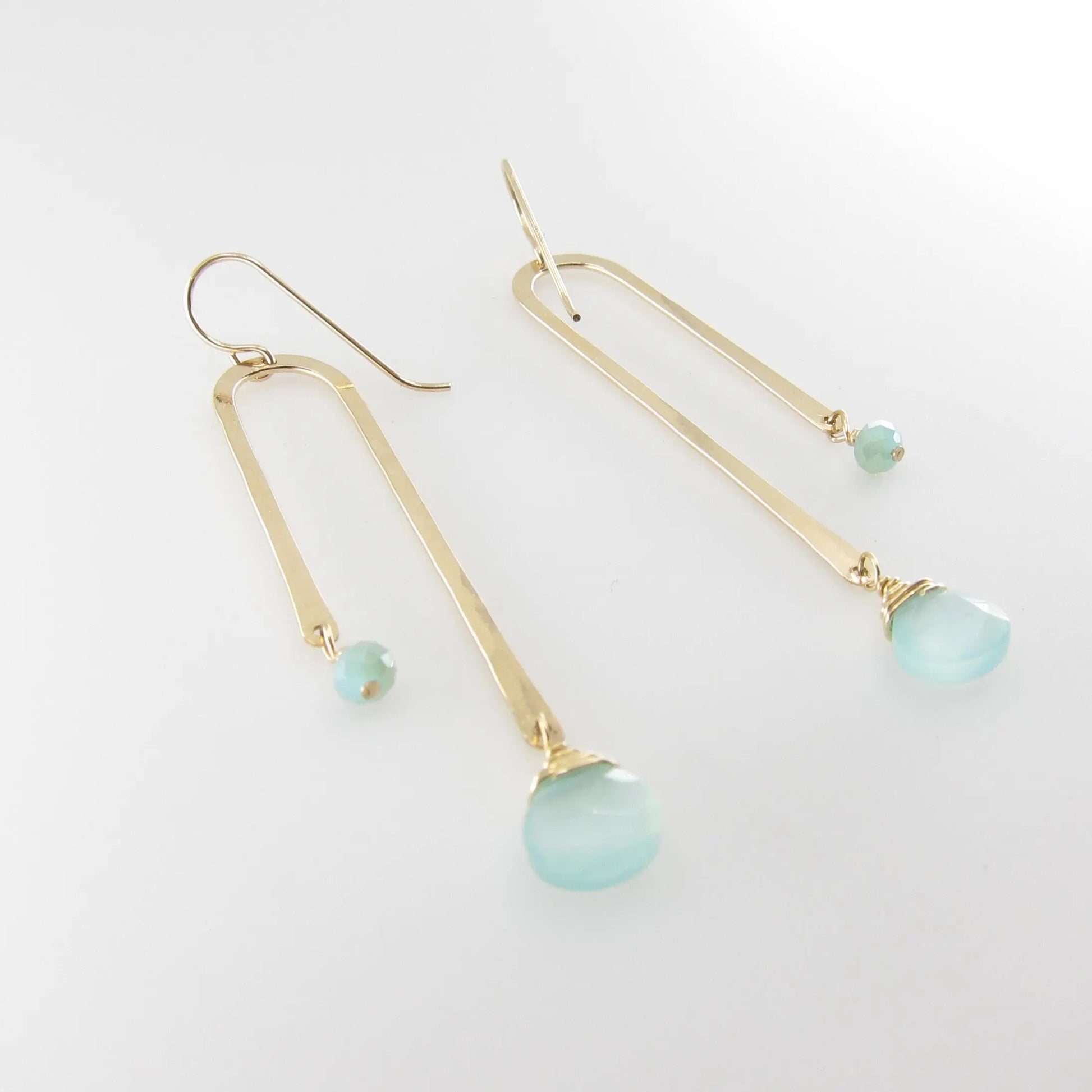 Forged Asymmetrical Arch Earring with Aqua Chalcedony J.Mills Studio