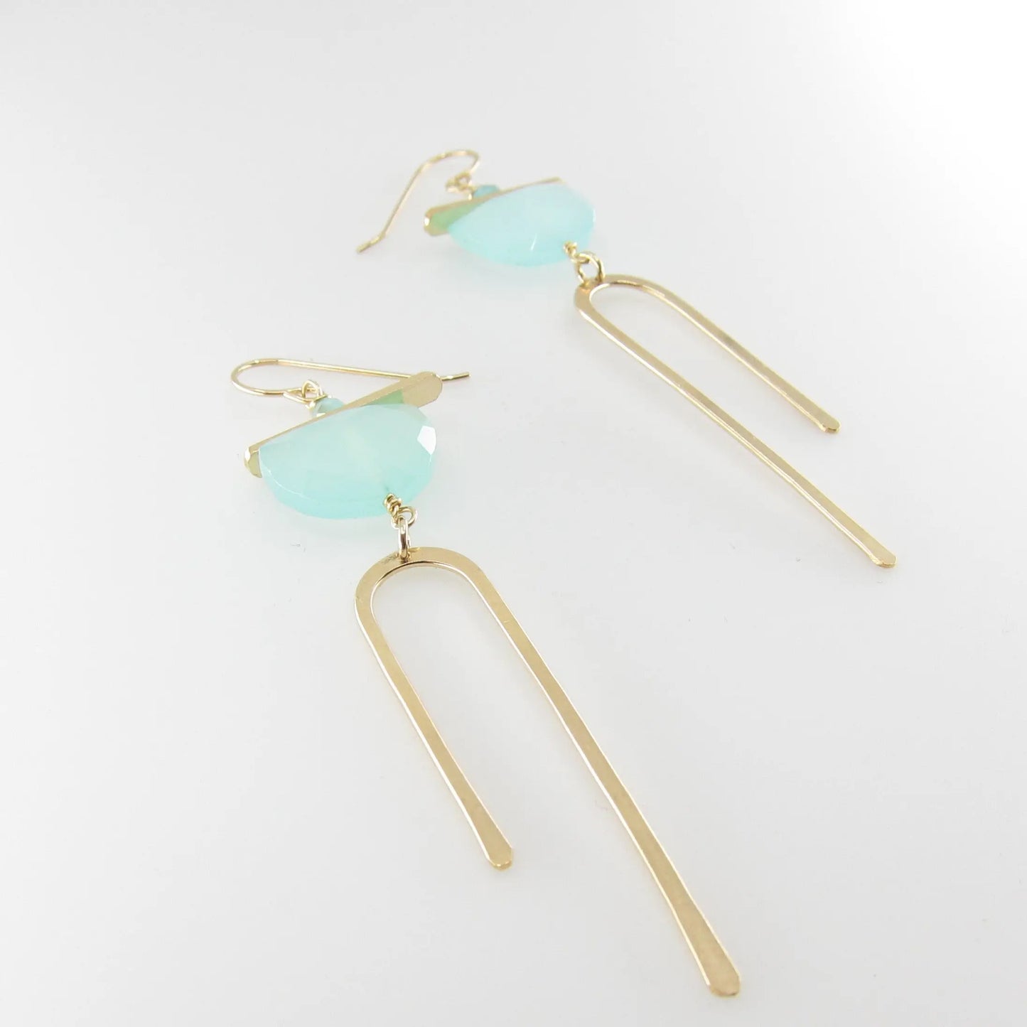Forged Asymmetrical Arch Earring with Aqua Chalcedony Half-Moon Gemstone J.Mills Studio
