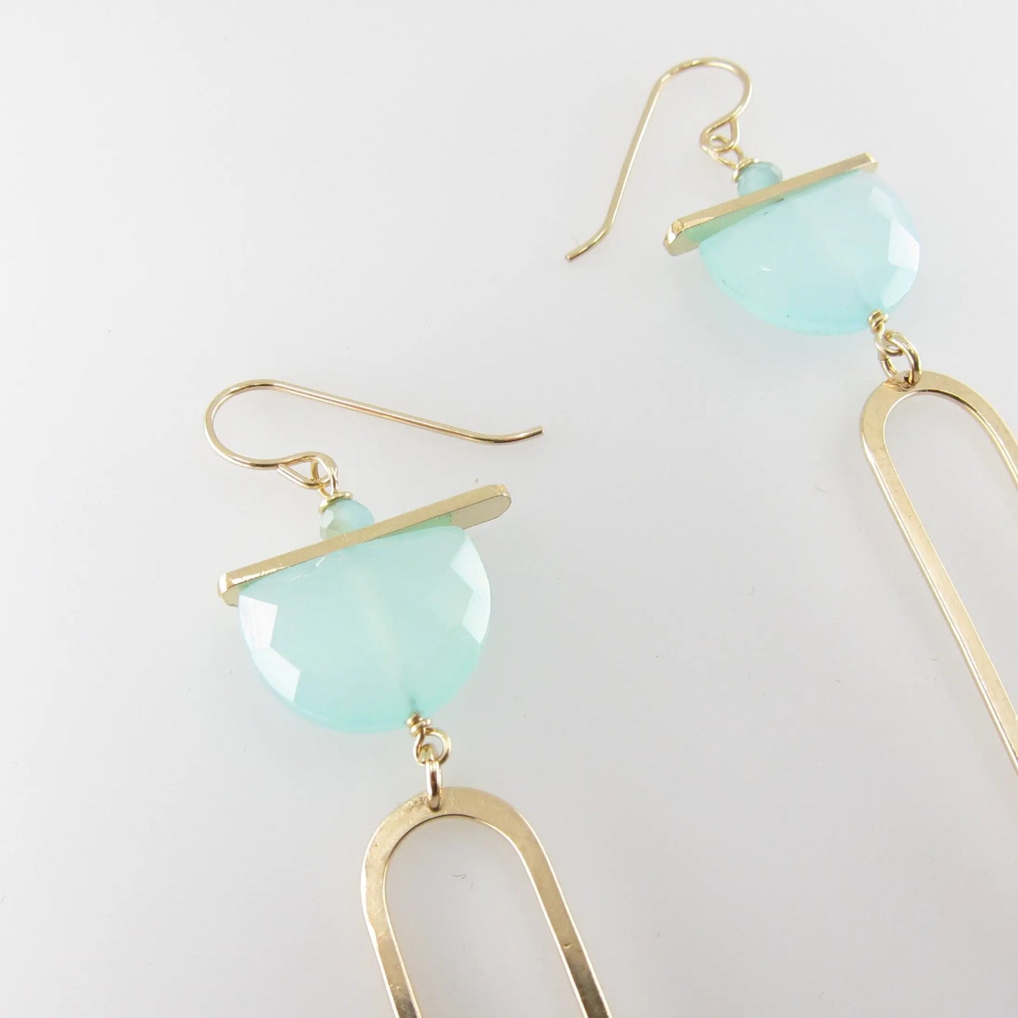 Forged Asymmetrical Arch Earring with Aqua Chalcedony Half-Moon Gemstone J.Mills Studio