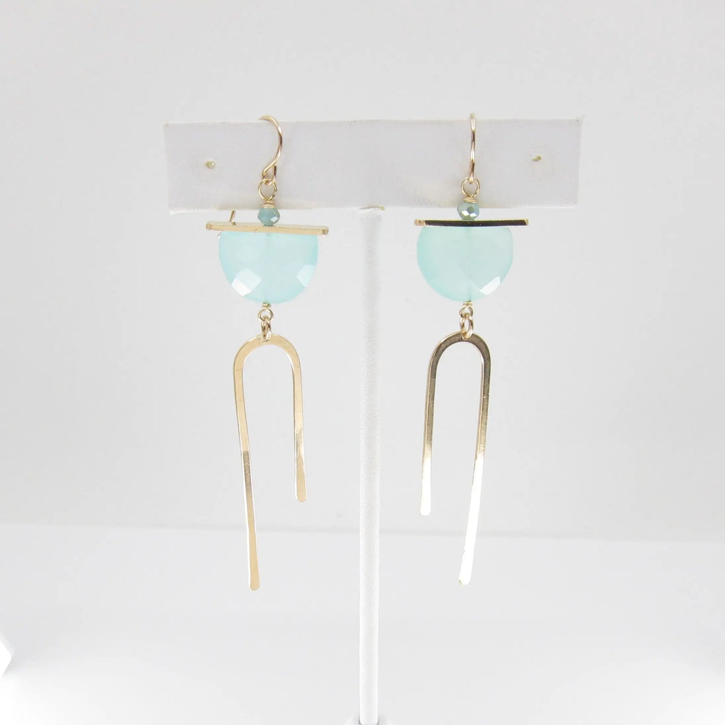 Forged Asymmetrical Arch Earring with Aqua Chalcedony Half-Moon Gemstone J.Mills Studio