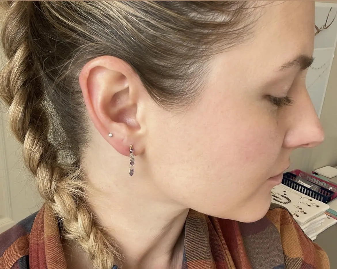 Curved Bar Drop Threader Earrings, 3 stone options J.Mills Studio