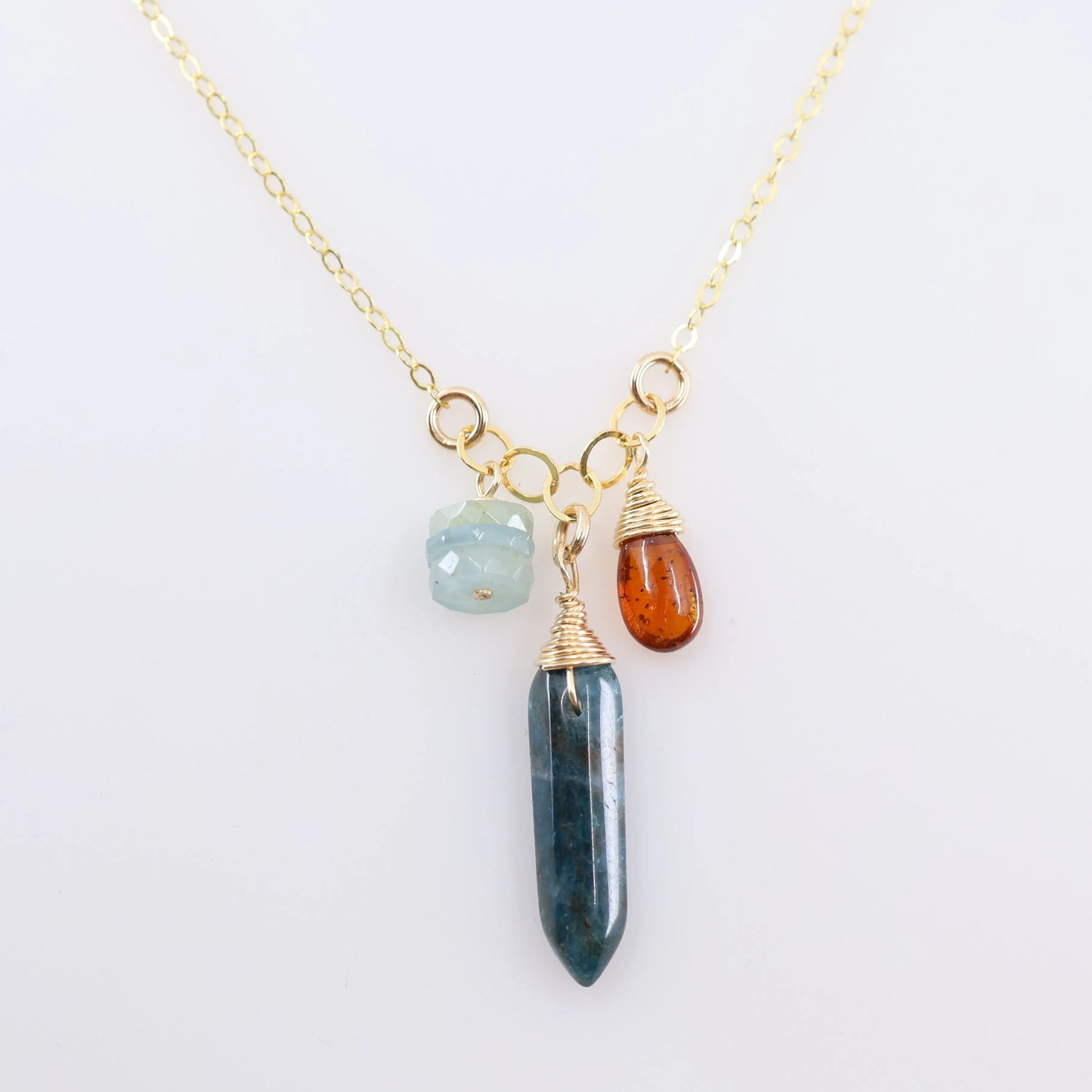 Small Gemstone Cascade Necklace with Apatite, Milky Aquamarine and Orange Kyanite J.Mills Studio