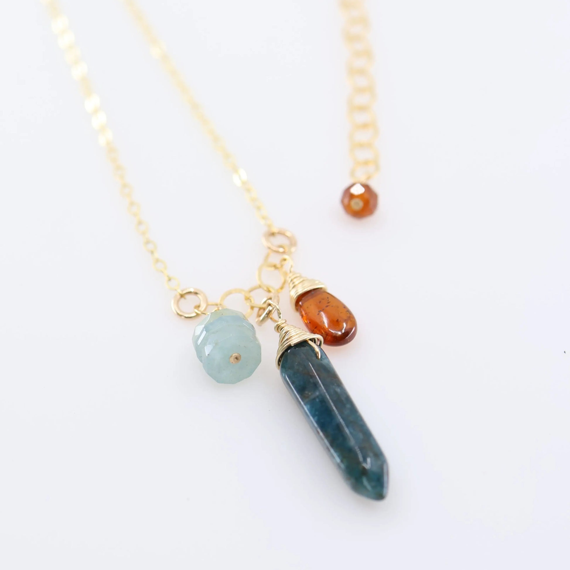 Small Gemstone Cascade Necklace with Apatite, Milky Aquamarine and Orange Kyanite J.Mills Studio