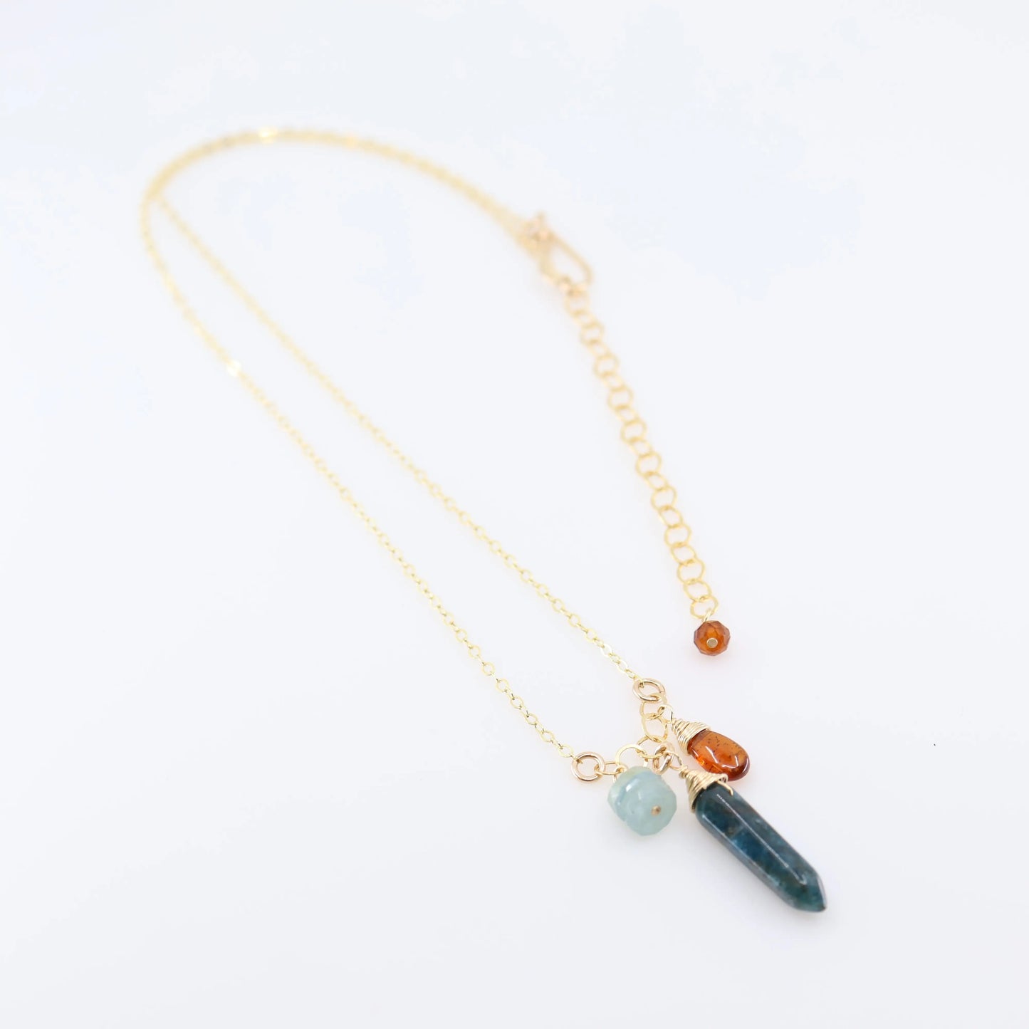 Small Gemstone Cascade Necklace with Apatite, Milky Aquamarine and Orange Kyanite J.Mills Studio