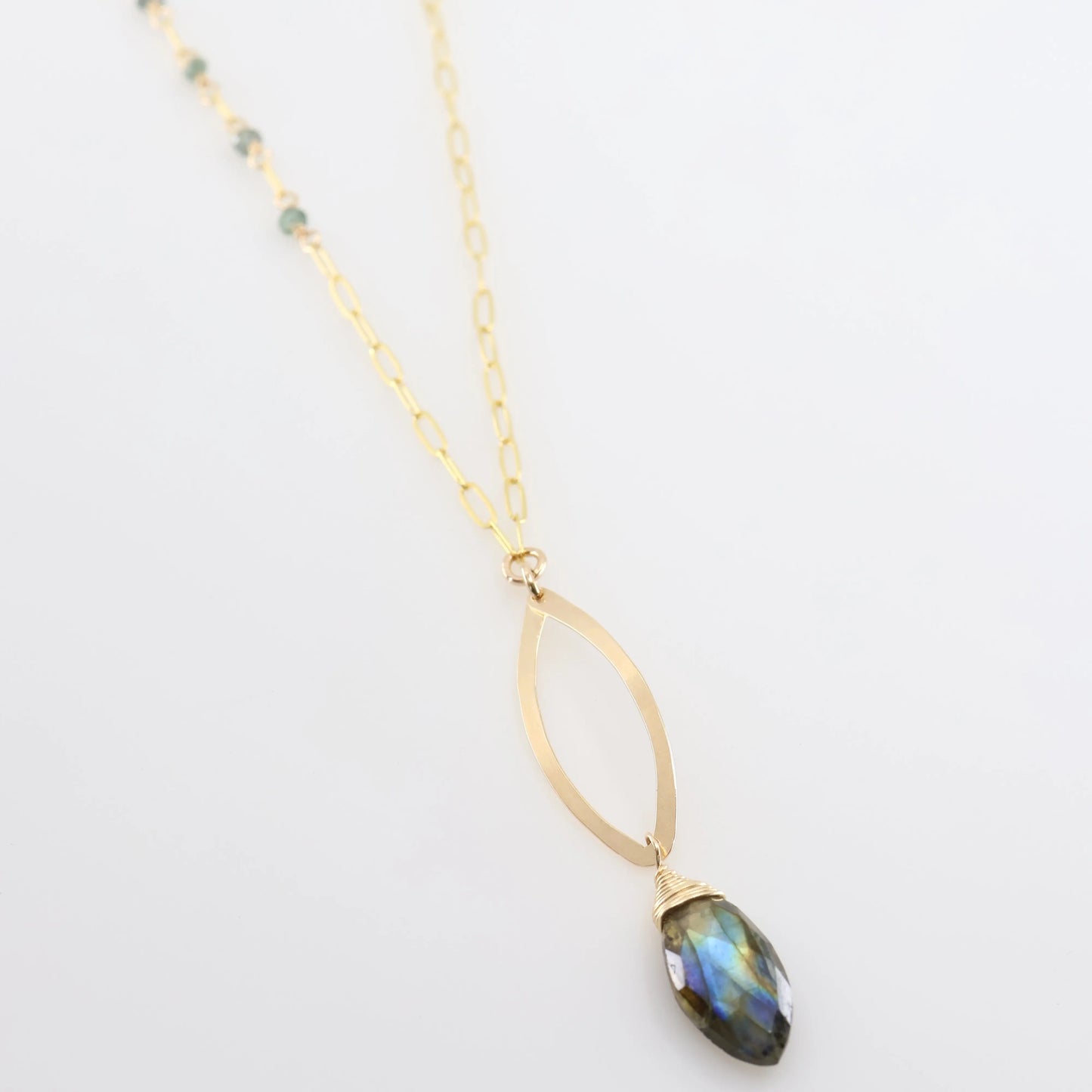 Forged Marquis Pendant Necklace with Labradorite and Australian Sapphire J.Mills Studio