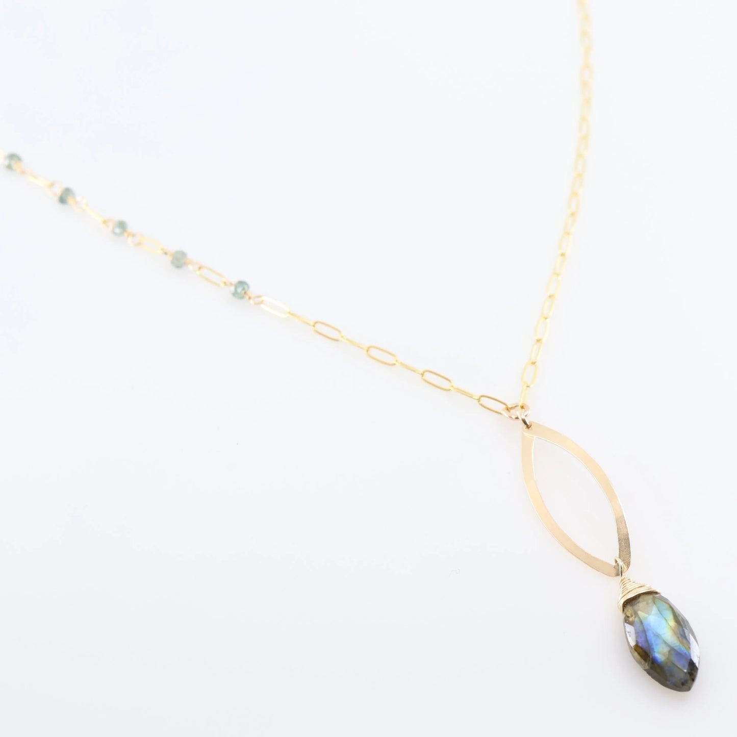 Forged Marquis Pendant Necklace with Labradorite and Australian Sapphire J.Mills Studio