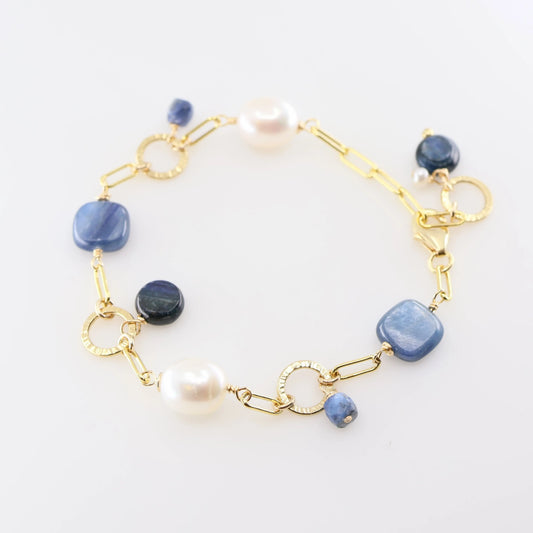 Kyanite and Rice Pearl Mixed Gemstone Bracelet J.Mills Studio