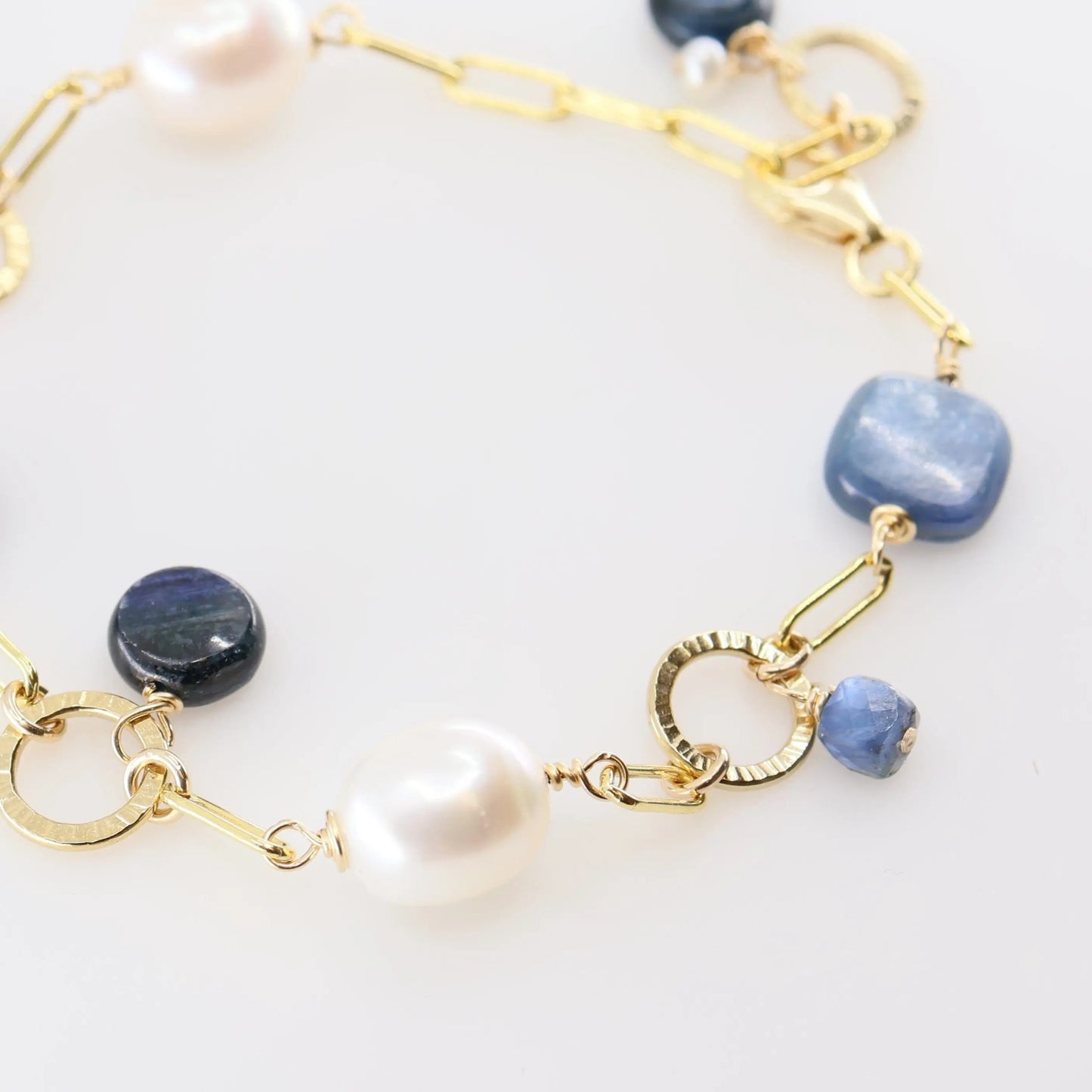 Kyanite and Rice Pearl Mixed Gemstone Bracelet J.Mills Studio