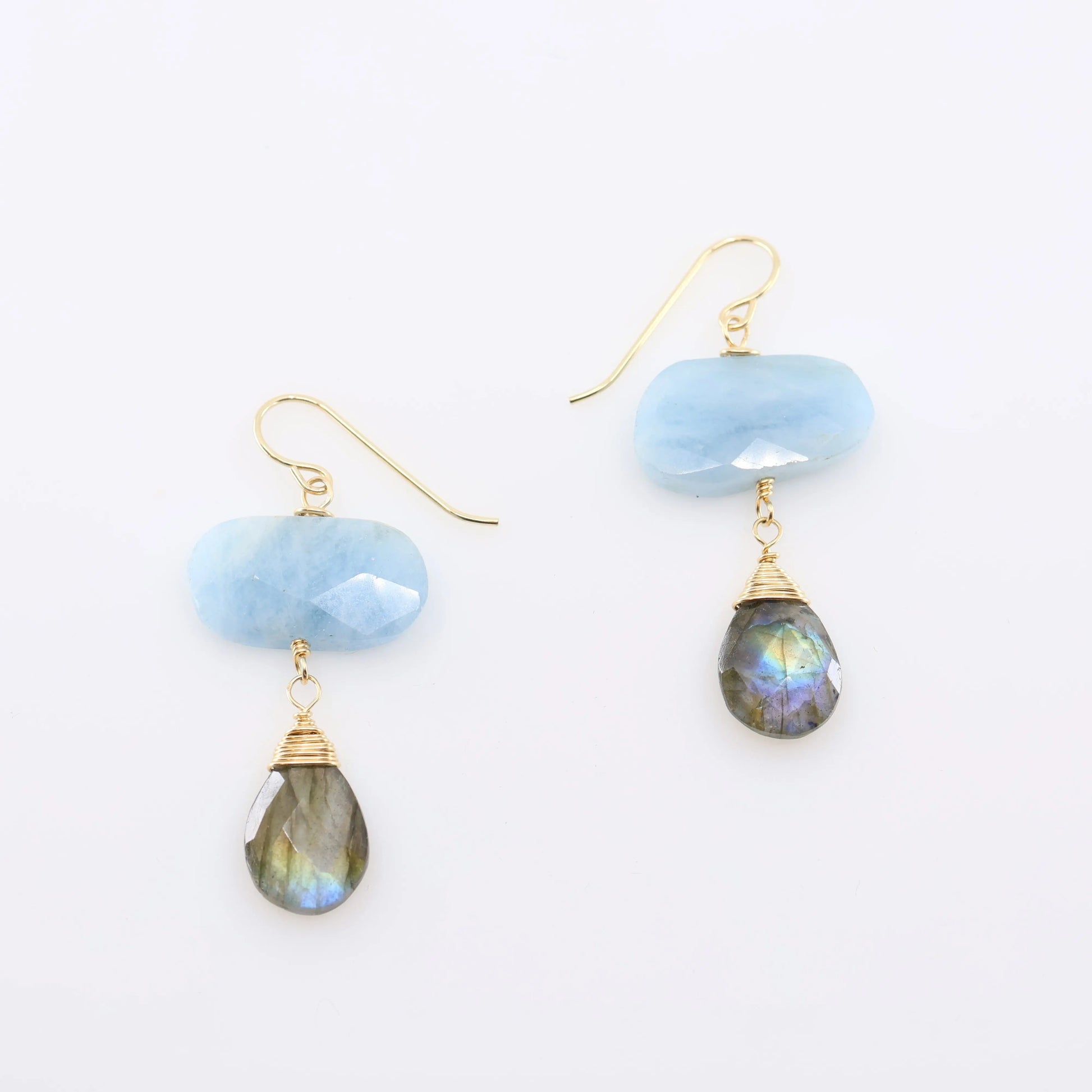 Milky Aquamarine and Labradorite Gemstone Earrings J.Mills Studio