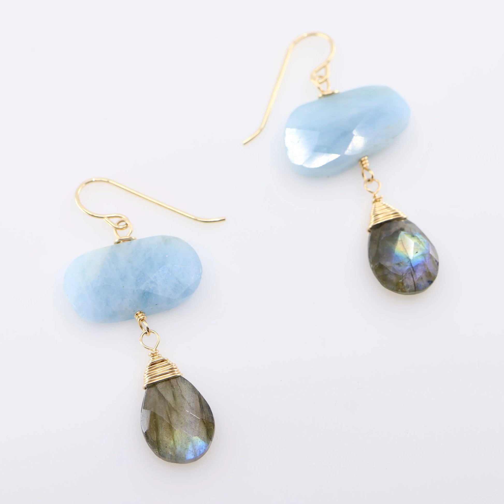 Milky Aquamarine and Labradorite Gemstone Earrings J.Mills Studio