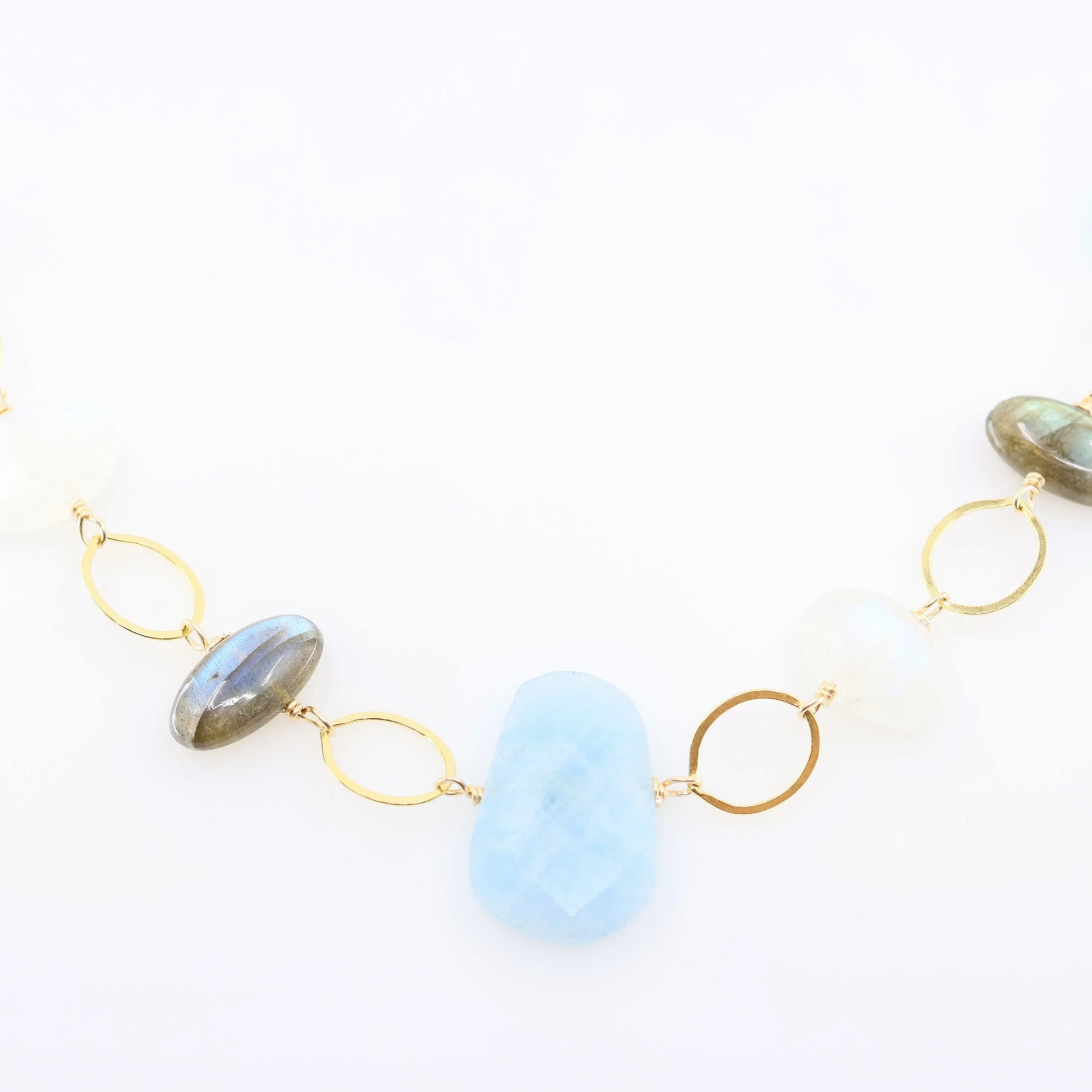 Milky Aquamarine, Rainbow Moonstone and Labradorite Statement Necklace J.Mills Studio