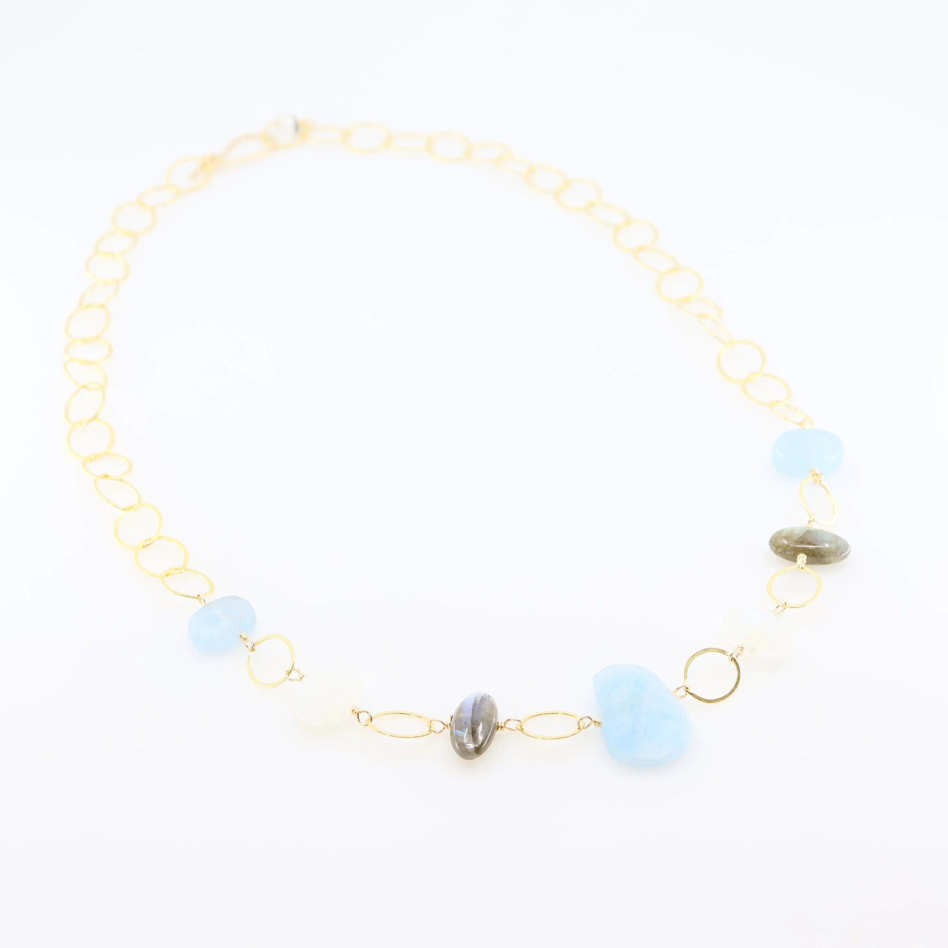 Milky Aquamarine, Rainbow Moonstone and Labradorite Statement Necklace J.Mills Studio