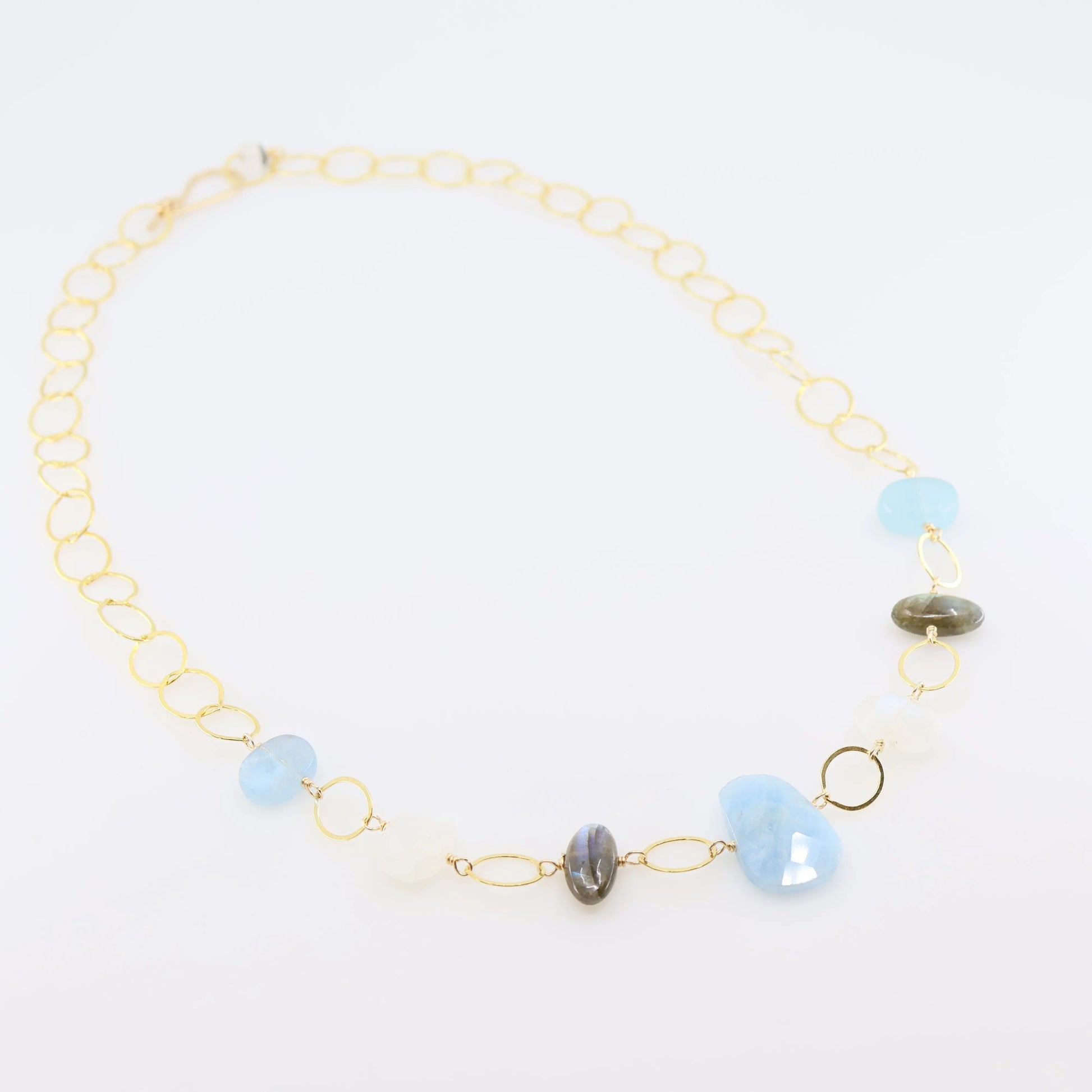 Milky Aquamarine, Rainbow Moonstone and Labradorite Statement Necklace J.Mills Studio