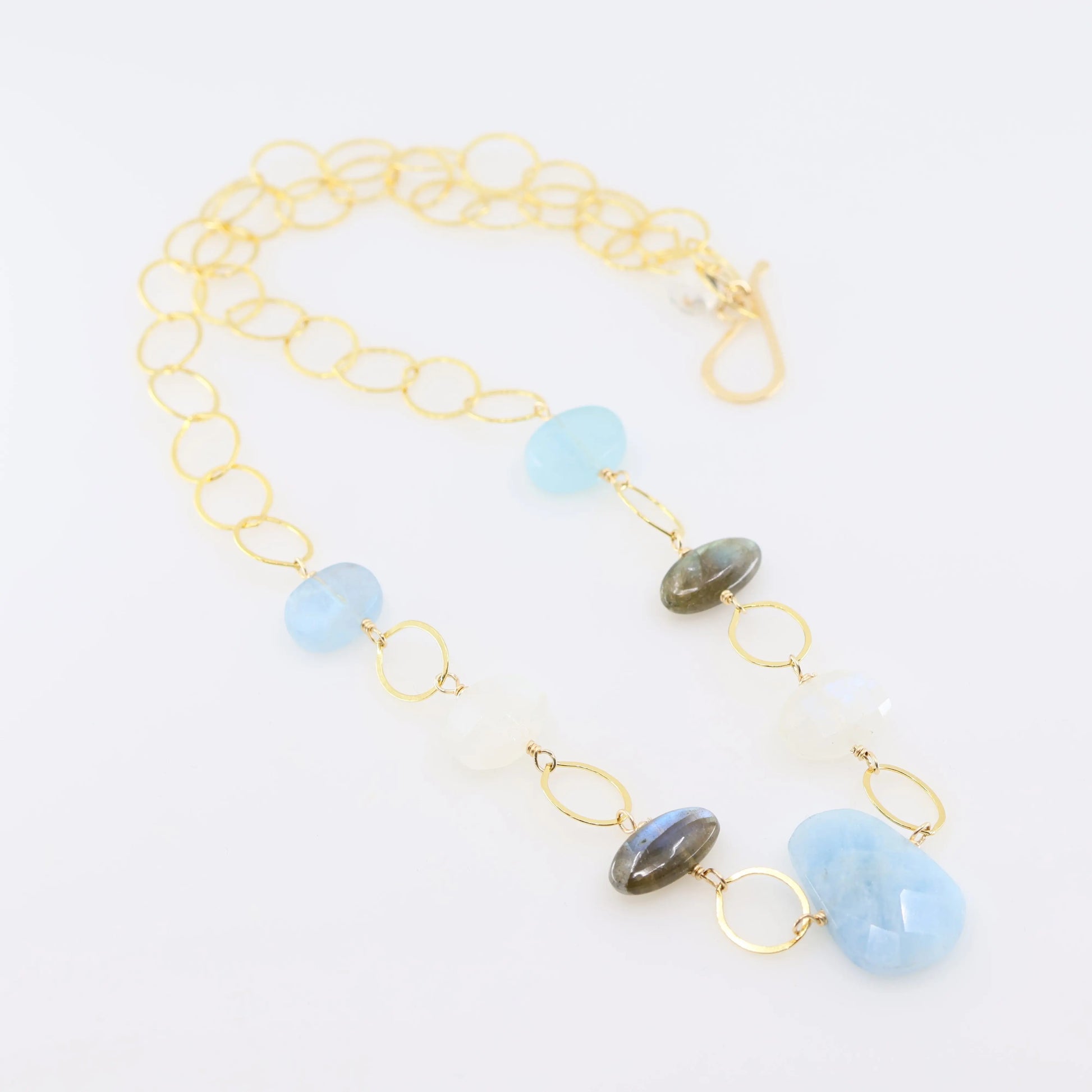 Milky Aquamarine, Rainbow Moonstone and Labradorite Statement Necklace J.Mills Studio