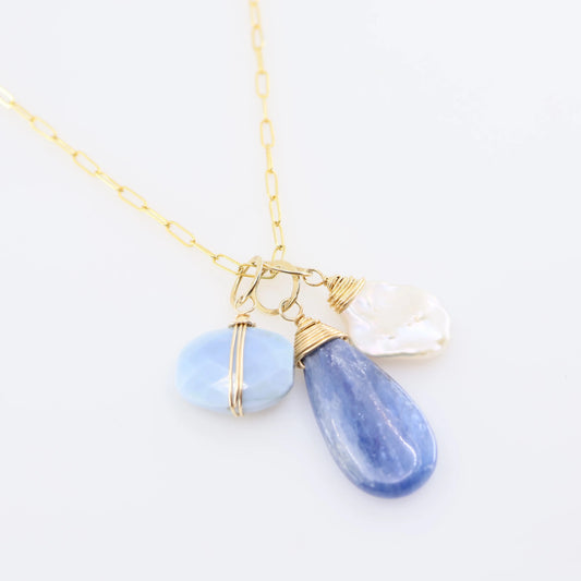 Kyanite, Blue Opal & Keishi Pearl Gemstone Charm Necklace J.Mills Studio