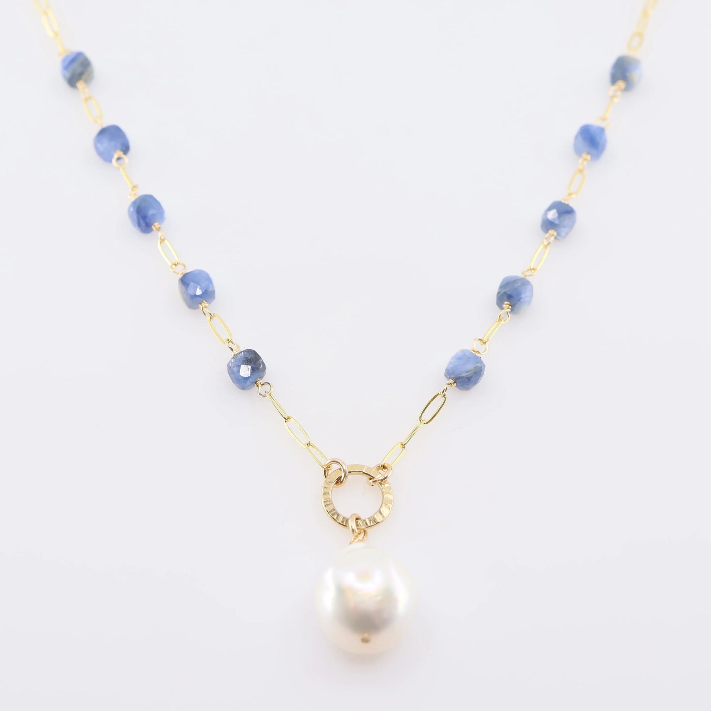 Kyanite Cube and Rice Pearl Gemstone Necklace J.Mills Studio