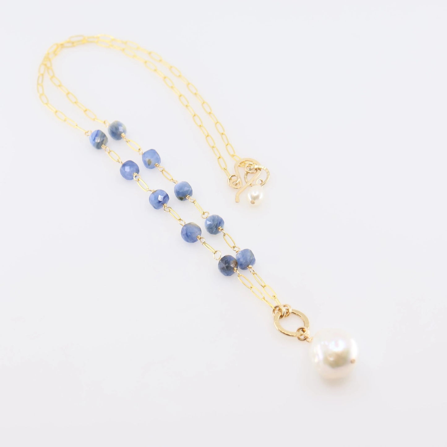 Kyanite Cube and Rice Pearl Gemstone Necklace J.Mills Studio