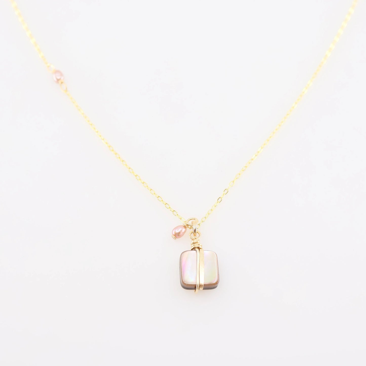 Simple Drop Necklace with Abalone and Pink Freshwater Pearl J.Mills Studio