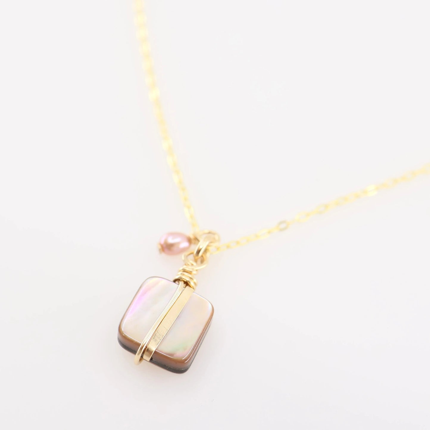 Simple Drop Necklace with Abalone and Pink Freshwater Pearl J.Mills Studio
