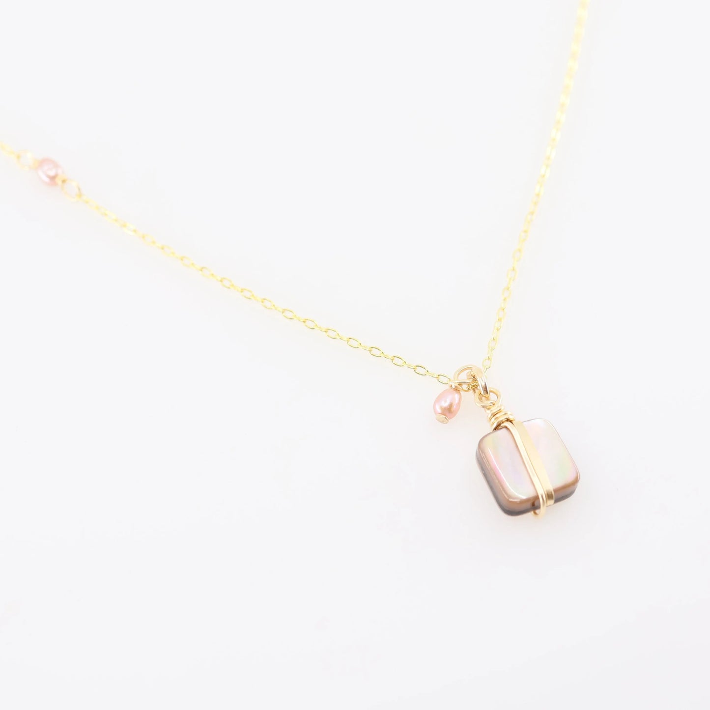 Simple Drop Necklace with Abalone and Pink Freshwater Pearl J.Mills Studio
