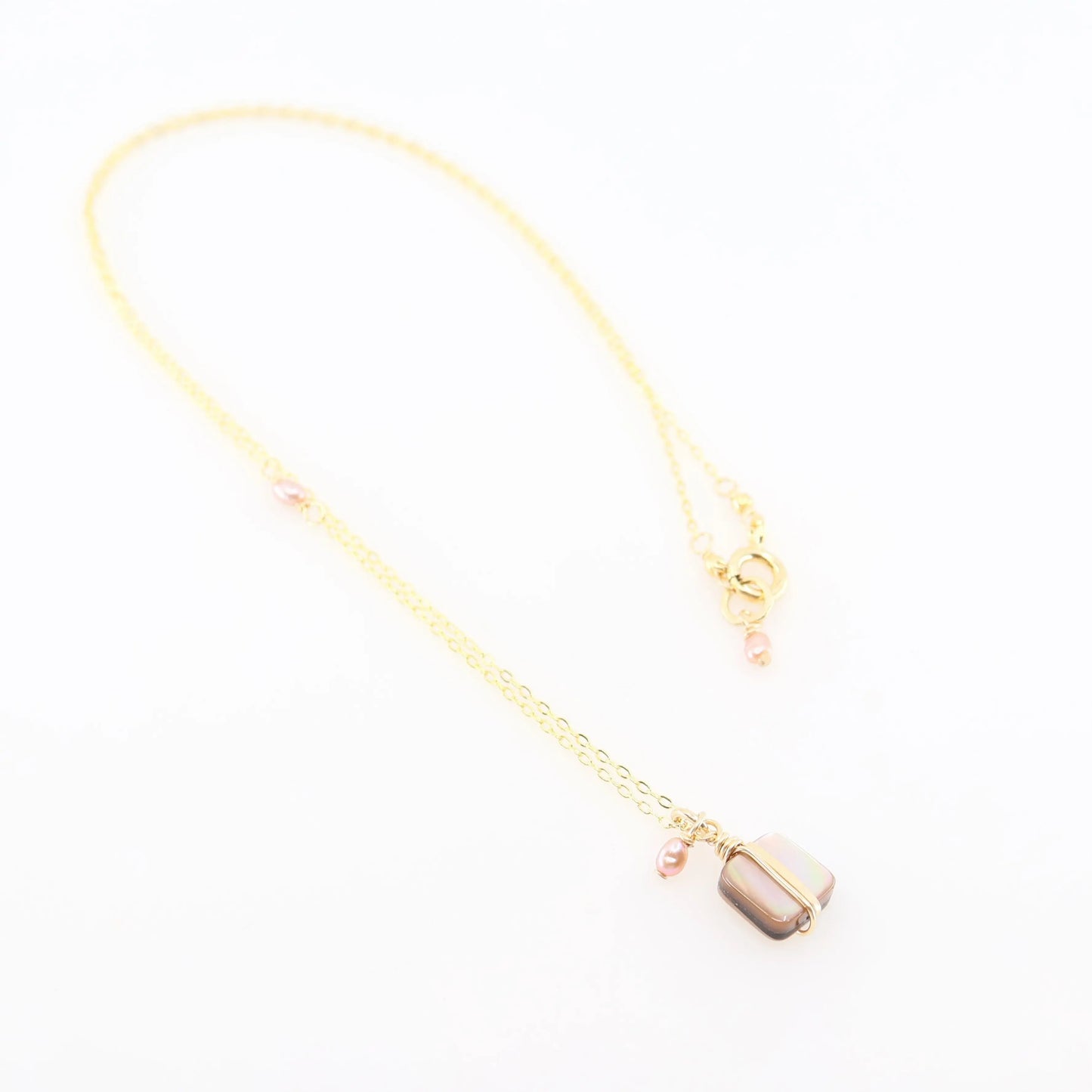 Simple Drop Necklace with Abalone and Pink Freshwater Pearl J.Mills Studio