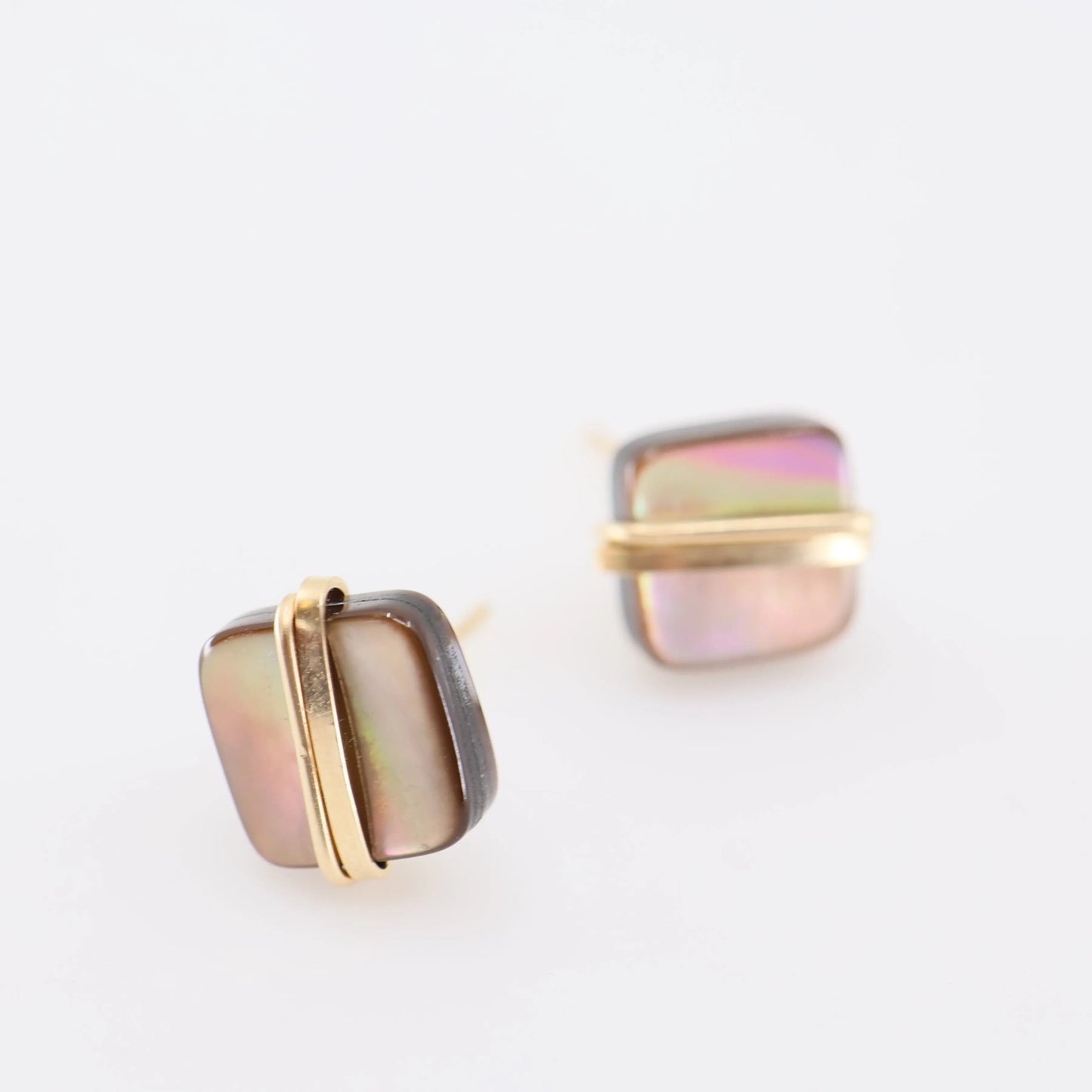 Abalone Square Stud Earrings with Forged Accent J.Mills Studio