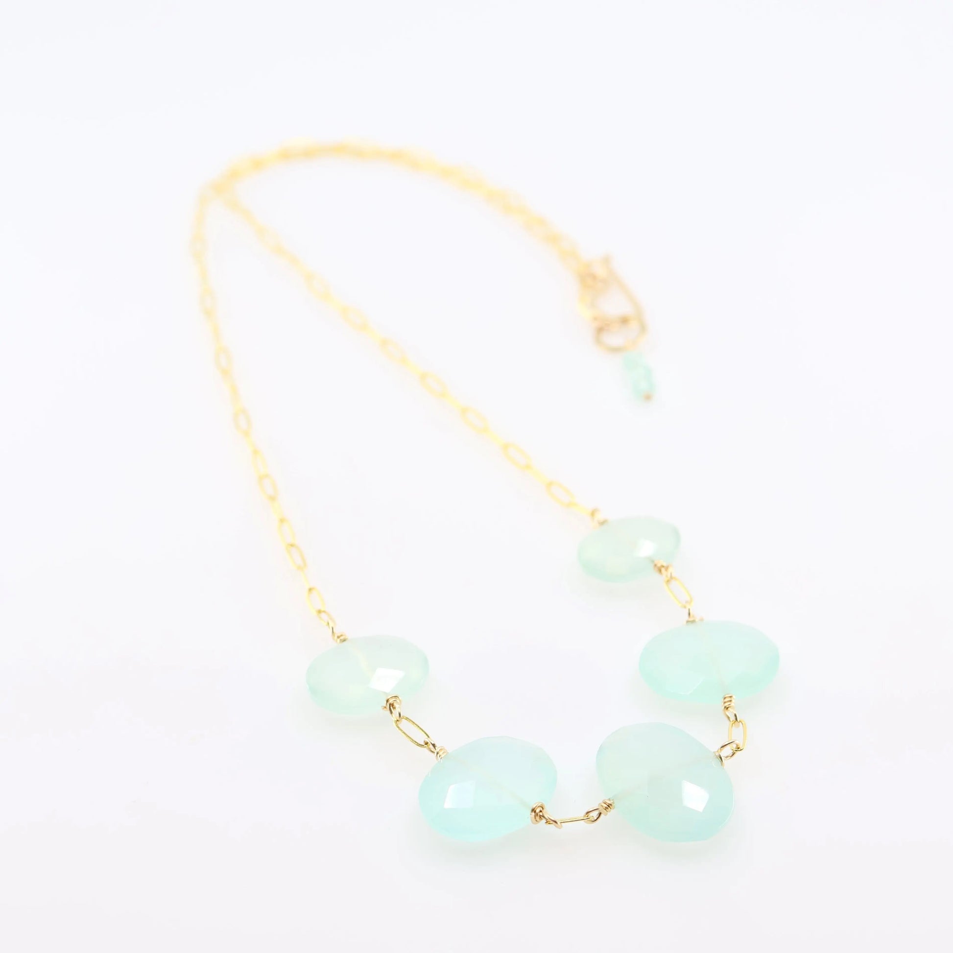 5 Drop Oval Cut Aqua Chalcedony Necklace J.Mills Studio