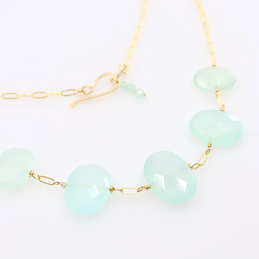 5 Drop Oval Cut Aqua Chalcedony Necklace J.Mills Studio