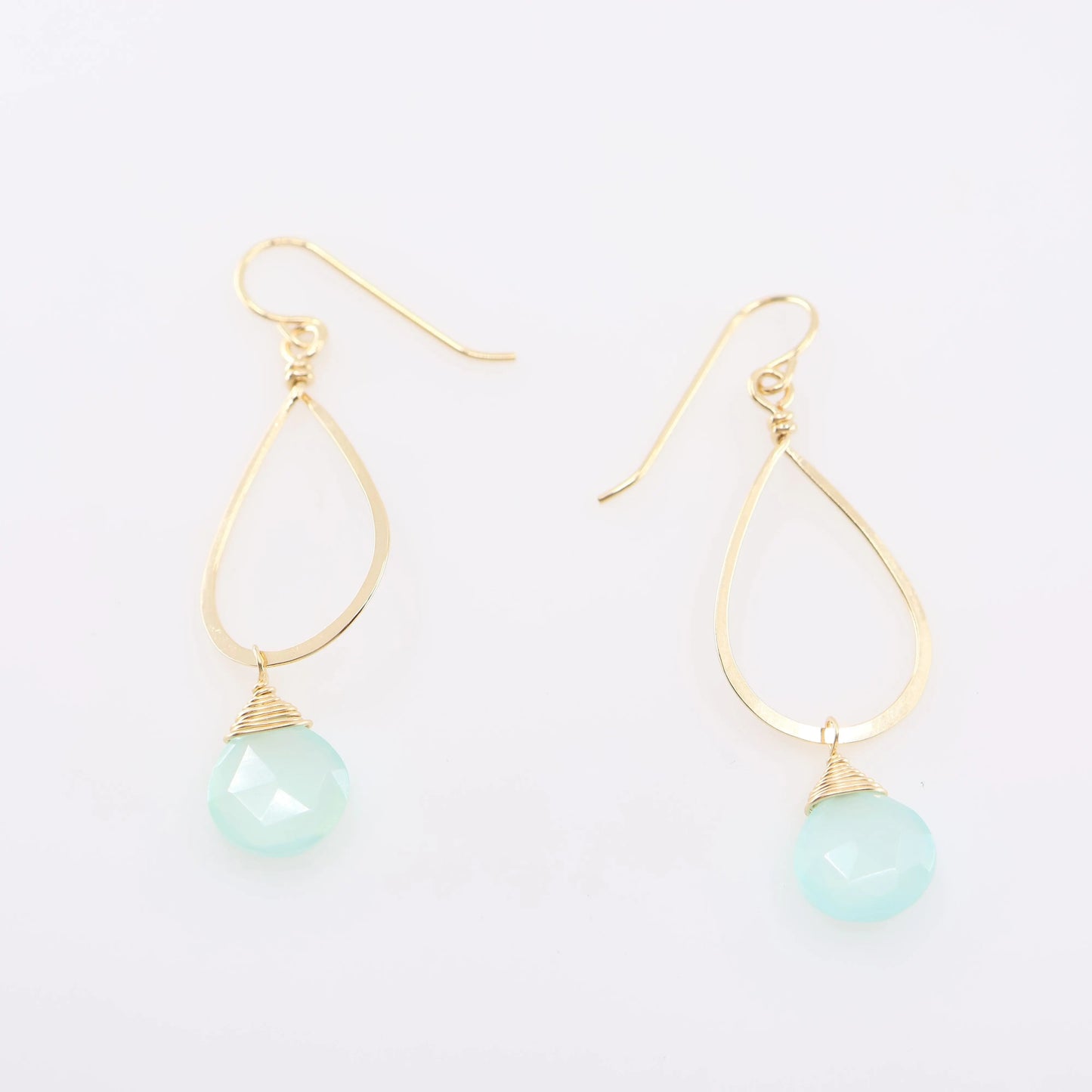 Forged Long Teardrop Earrings with Aqua Chalcedony J.Mills Studio