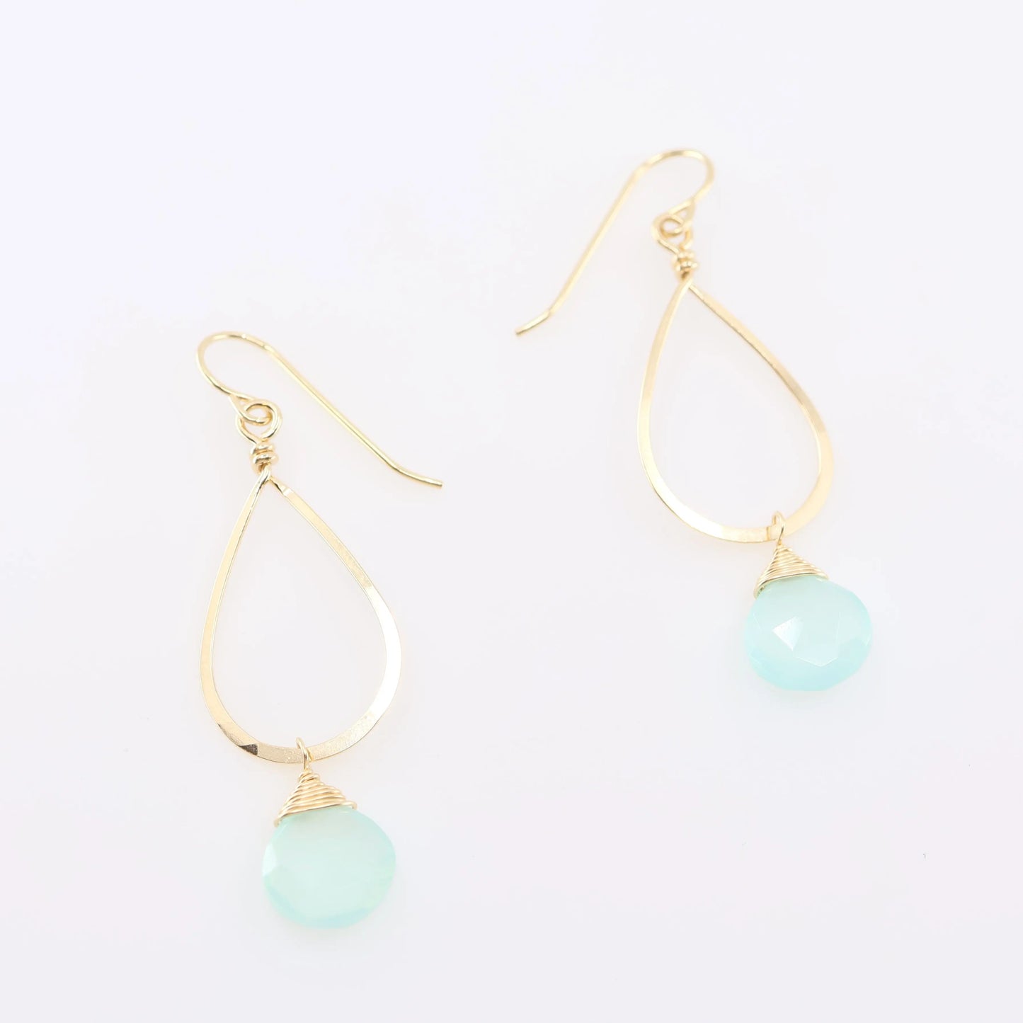 Forged Long Teardrop Earrings with Aqua Chalcedony J.Mills Studio