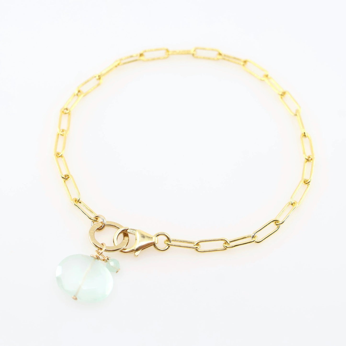 Gemstone Bracelet on large Paperclip Chain, Aqua Chalcedony J.Mills Studio