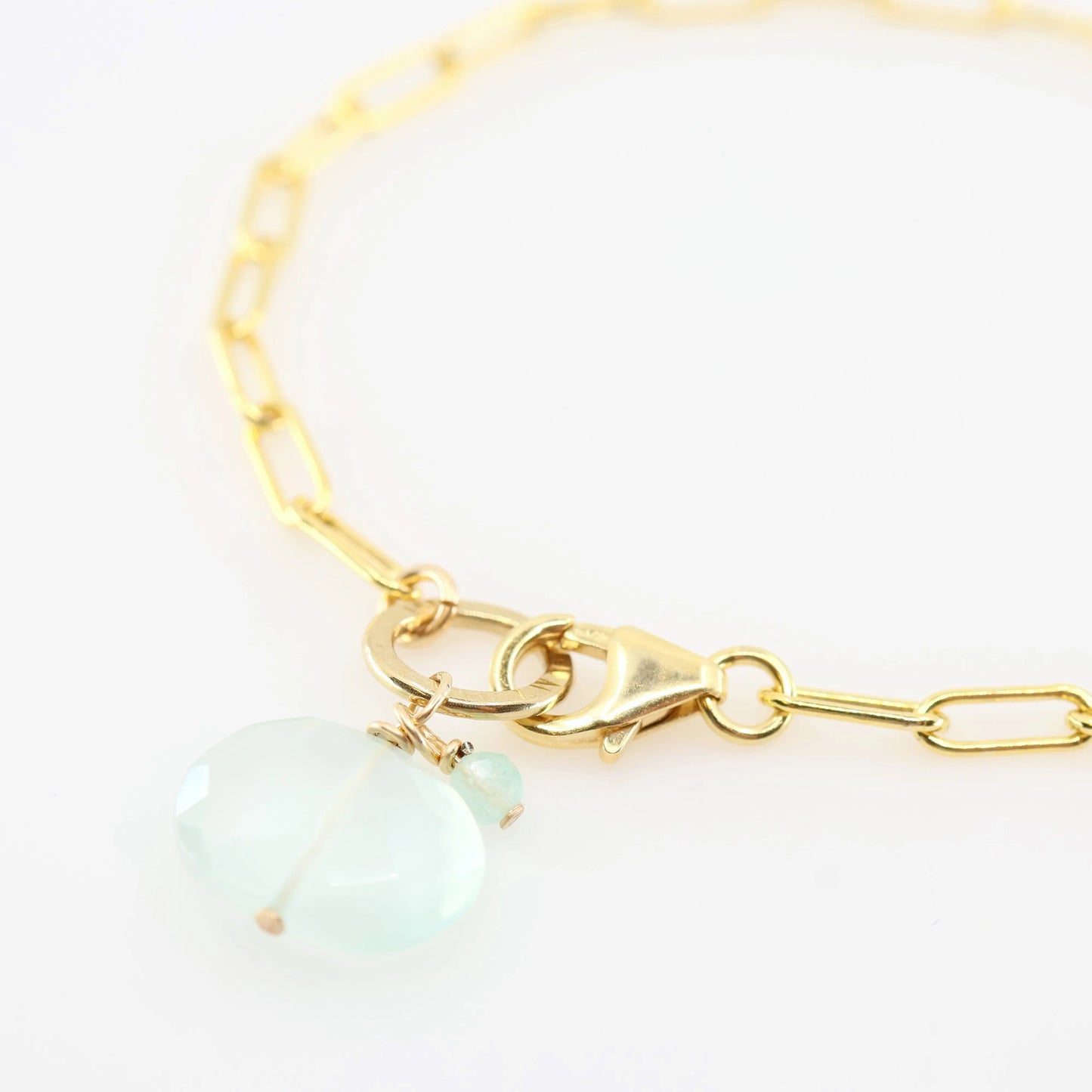 Gemstone Bracelet on large Paperclip Chain, Aqua Chalcedony J.Mills Studio