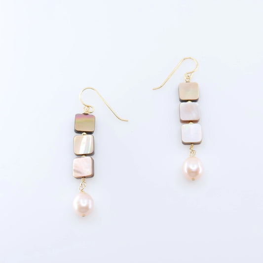 Triple Mocha Abalone and Pink Pearl Earrings J.Mills Studio