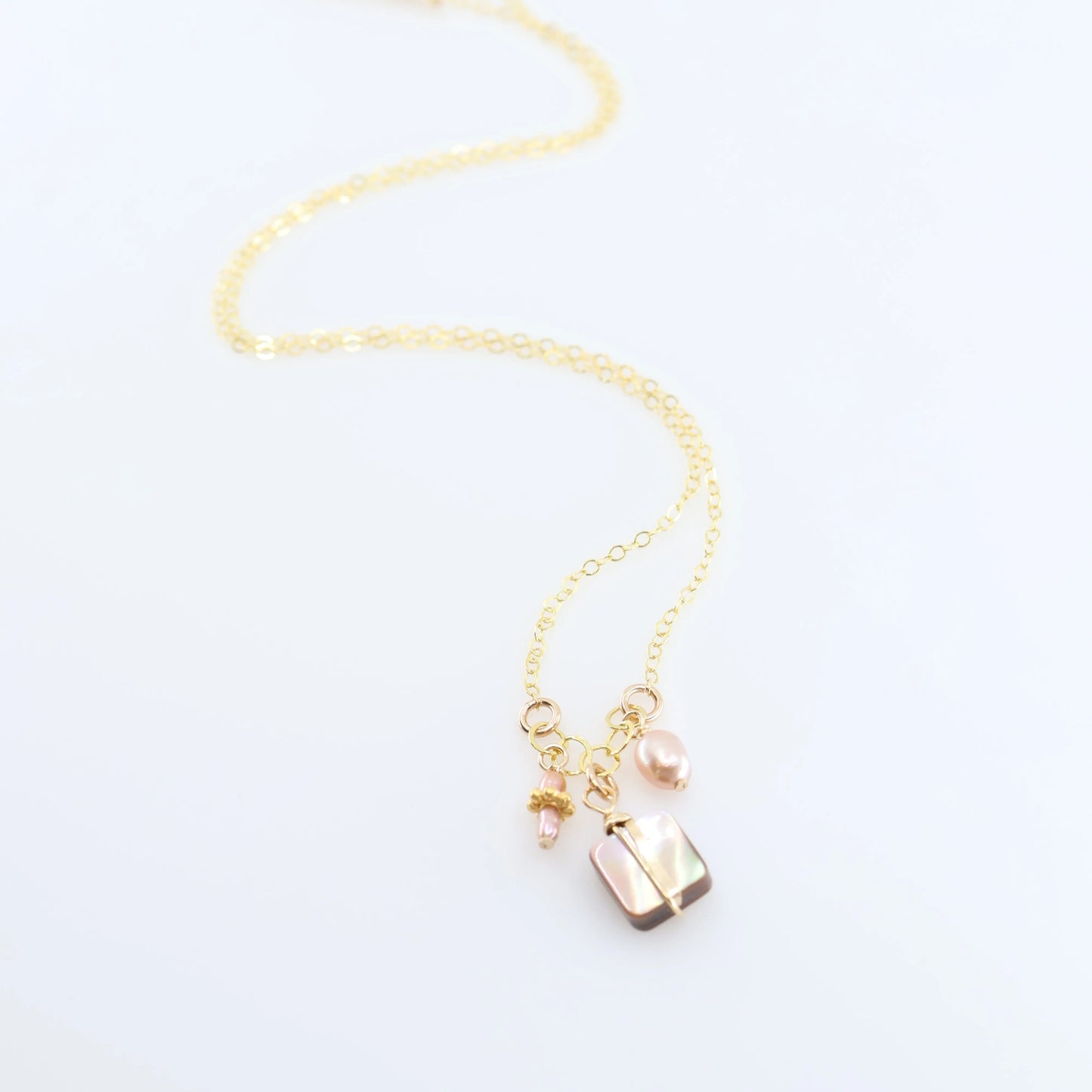 Small Gemstone Cascade Necklace with Square Cut Mocha Abalone J.Mills Studio