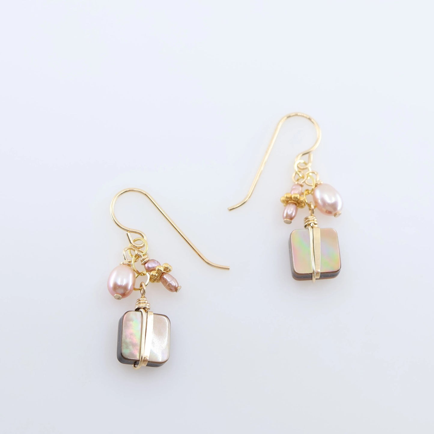 Mocha Abalone and Pink Pearl Cluster Earrings J.Mills Studio