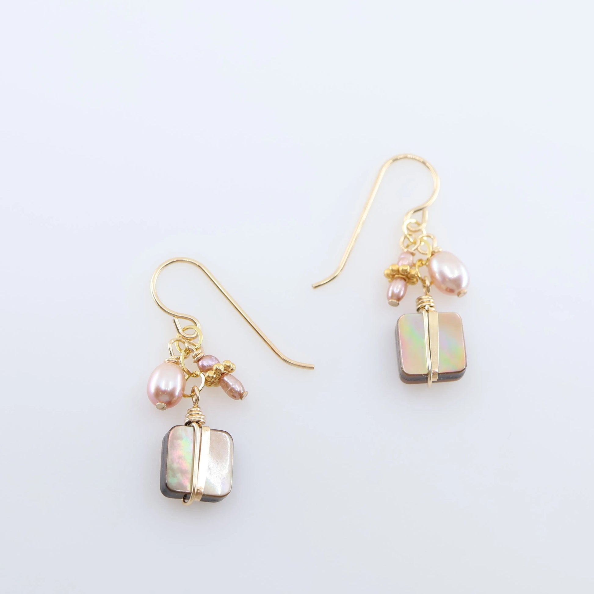 Mocha Abalone and Pink Pearl Cluster Earrings J.Mills Studio