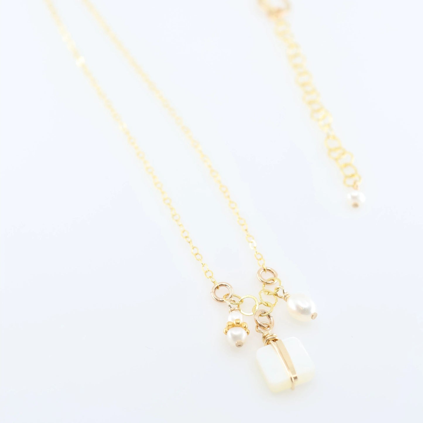 Small Gemstone Cascade Necklace with Square Cut Mother of Pearl J.Mills Studio