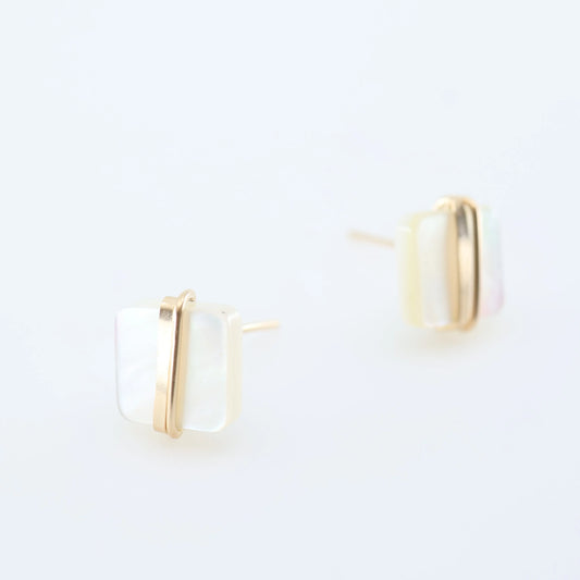 Mother of Pearl Square Stud Earrings with Forged Accents J.Mills Studio