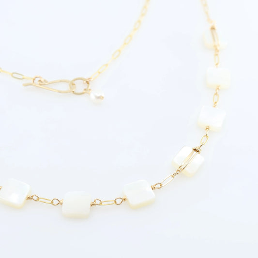 Square Cut Mother of Pearl on Paperclip Chain Necklace J.Mills Studio