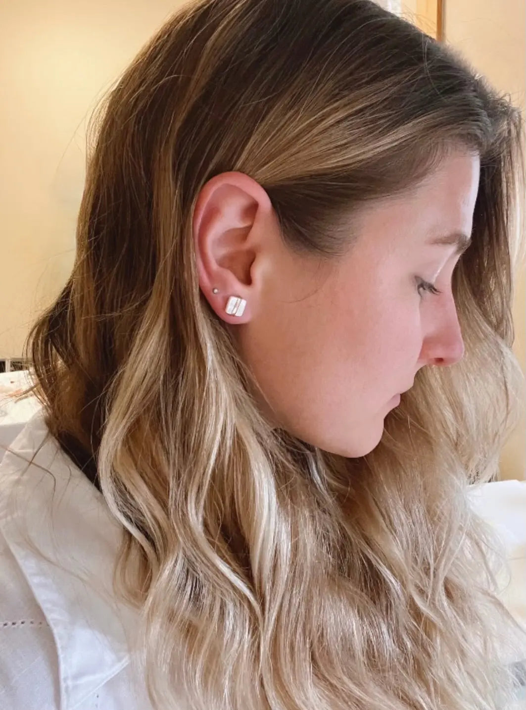 Mother of Pearl Square Stud Earrings with Forged Accents J.Mills Studio