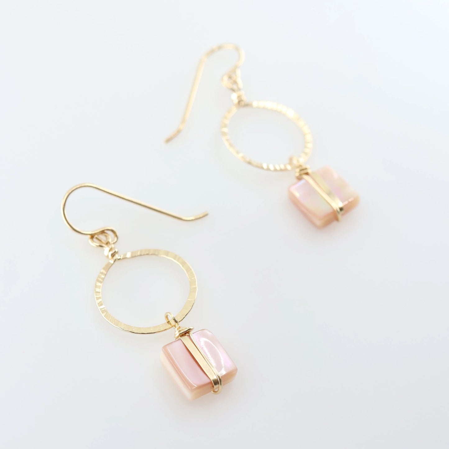 Hammer Textured Circle Earrings with Pink Mother of Pearl J.Mills Studio