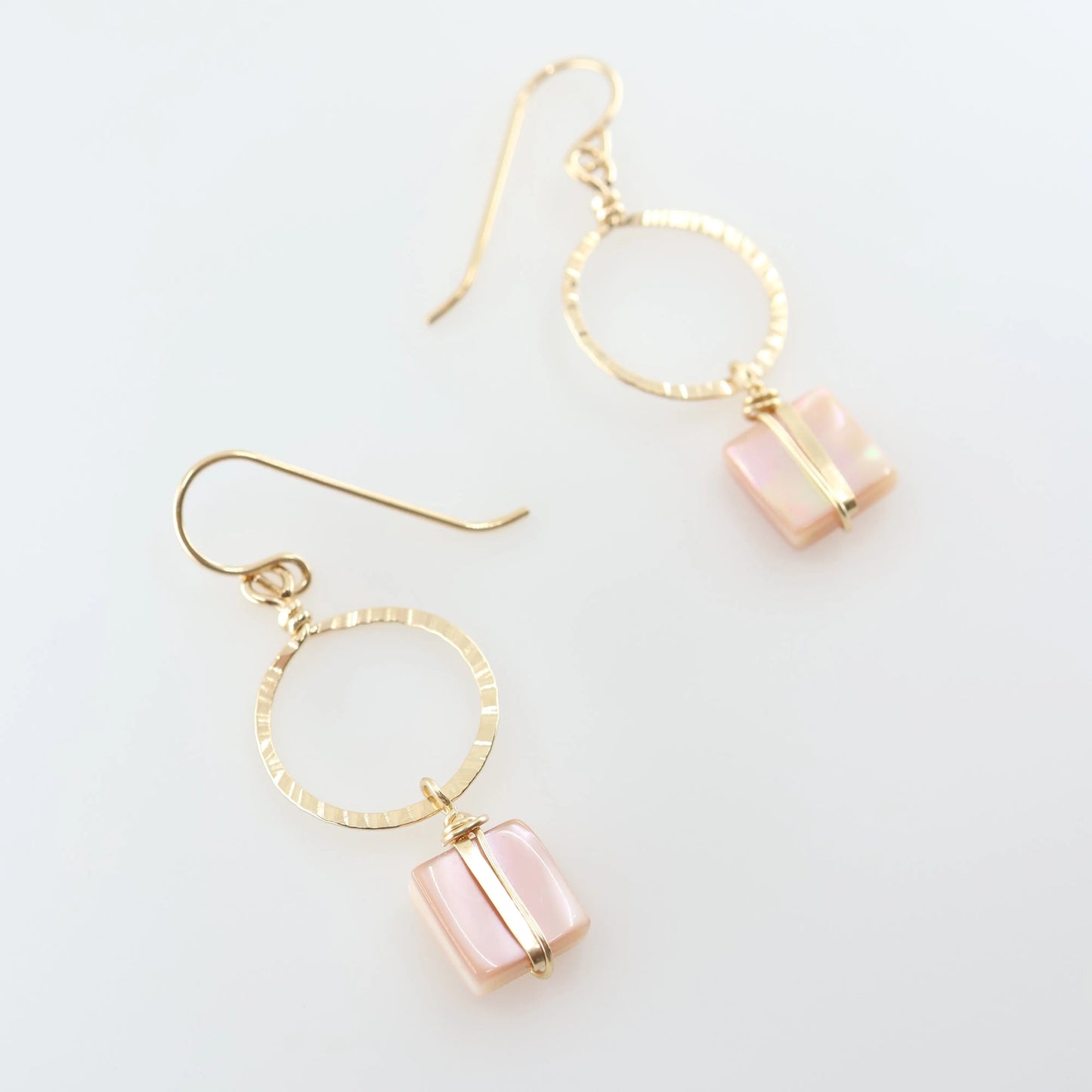 Hammer Textured Circle Earrings with Pink Mother of Pearl J.Mills Studio