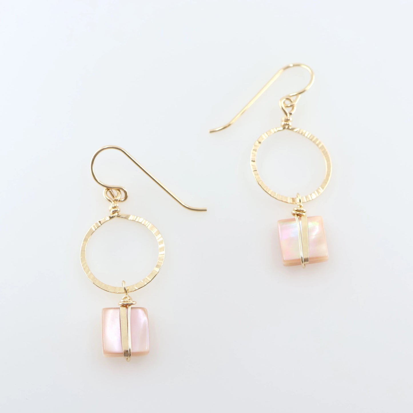 Hammer Textured Circle Earrings with Pink Mother of Pearl J.Mills Studio