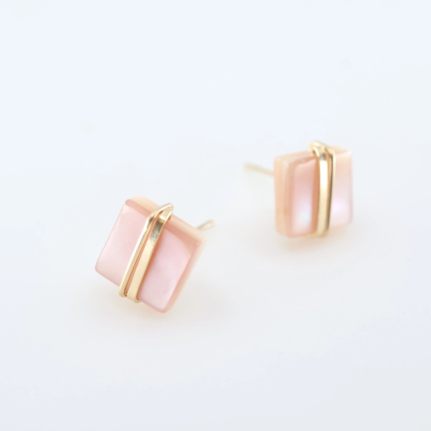 Pink Mother of Pearl Square Stud Earrings with Forged Accents J.Mills Studio